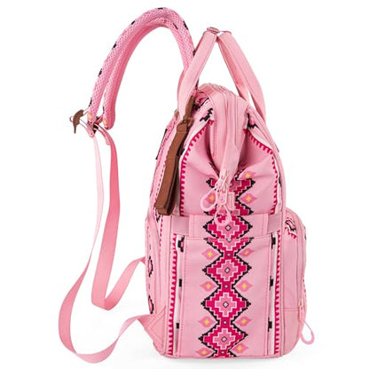 Wrangler Aztec Backpack Organized Daypack Travel Baby Bag with Stroller Strap and Side Bottle Pockets WG2204-9110PK - color: Angel Pink