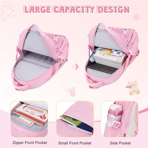 DIGOBAY 3PCS Girls Backpack for School, Hot Pink Large Kids Backpack for Girls with Lunch Box Pencil Case Set for Teen Girl Elementary Primary Middle High College School Bookbag with Cute Pins - color: Hot-pink