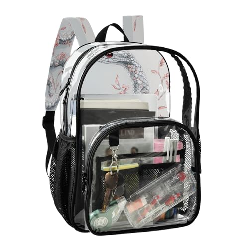 MCHIVER Snake Pearl Gray Clear Backpack Stadium Approved 10.6x5.1x15.7 PVC Transparent Backpacks for Work Concert Stadium
