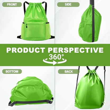 Tygelluis Drawstring Backpack, Waterproof Gym Bag with Water Bottle Pocket for Women Men, Pull String Sport Bag for Swim, Soccer and Basketball,Green - color: Green1