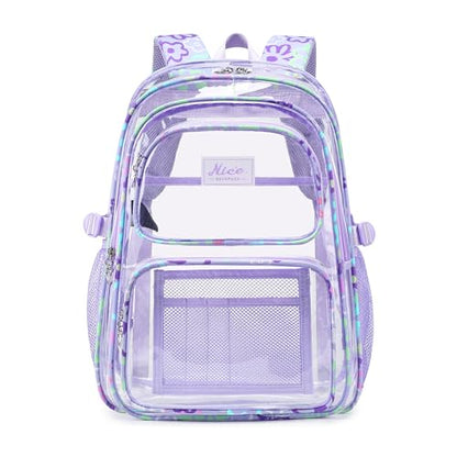 OKKID Purple Clear Backpack for Girls School Backpack Clear Bookbag Heavy Duty Transparent Backpack Kids See Through School Bags - color: Purple
