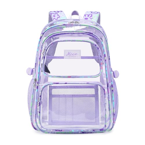 OKKID Purple Clear Backpack for Girls School Backpack Clear Bookbag Heavy Duty Transparent Backpack Kids See Through School Bags - color: Purple