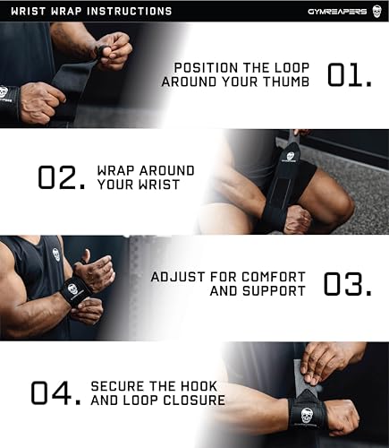 Gymreapers Weightlifting Wrist Wraps (IPF Approved) Professional Quality Wrist Support with Heavy Duty Thumb Loop - Best Wrap for Powerlifting Competition, Strength Training, Bodybuilding - color: Black/Rubber