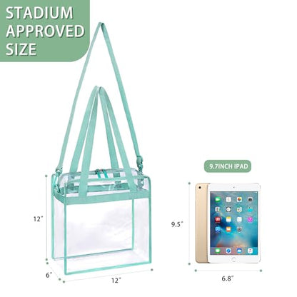 BAGAIL Clear Bags 12x6x12 Stadium Approved Clear Tote Bag with Zipper Closure Crossbody Shoulder Bag with Adjustable Strap - color: Dusty Blue