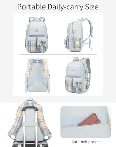 Teen Girl School Backpack, Cute Bookbag with Laptop Compartment for Big Student Women College Mochilas Escolares para Niñas, Blue - color: Blue, size: 15.6 inch