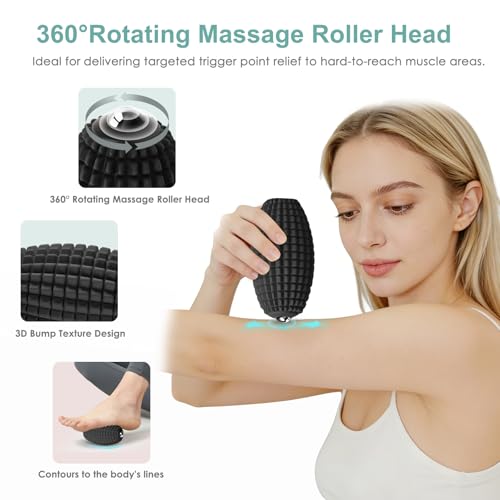 Silicone Vibrating Massage Ball with Rolling Head, 3-Speed Myofascial Massage Roller for Plantar Fasciitis Relief, Hip & Psoas Release, Trigger Point Therapy for Neck, Back, Foot (Black) - color: Black