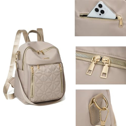 Pealwel Mini Nylon Women Backpacks,Small Ladies backpacks Lightweight Shoulder Satchel Bag Tote Handbag Casual Travel Daypack (Light Khaqi) - color: Light Khaqi