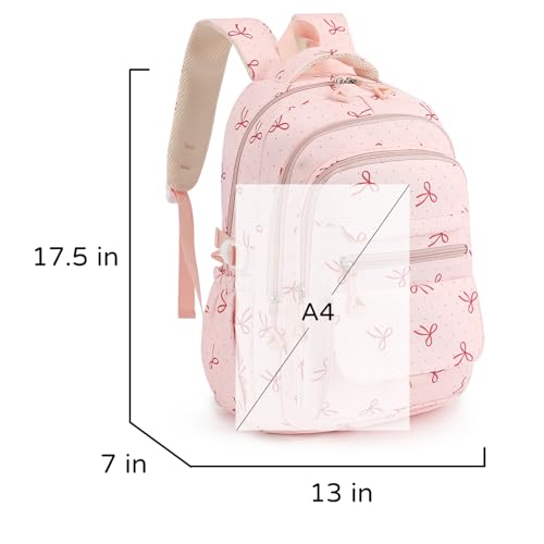 Phaoullzon Girls High Middle School Coquette Backpack for Teen Kawaii Bows Bookbag College Daypack,Pink Bow - color: Pink Bow, size: Large (17.5 Inch)