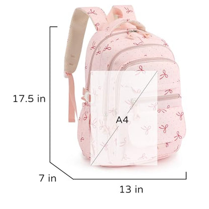 Phaoullzon Girls High Middle School Coquette Backpack for Teen Kawaii Bows Bookbag College Daypack,Pink Bow - color: Pink Bow, size: Large (17.5 Inch)