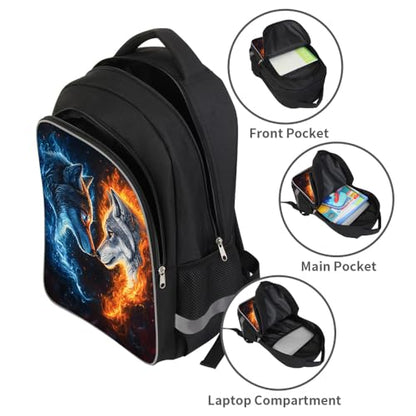 HiMagics Kids Backpack Lightweight Durable Teens Kids Backpack for School Boys and Girls Bookbag with Adjustable Shoulder Straps & Padded Back 17 Inch School bags with 3D Reflective Wolf Cartoon - color: A04-wolf