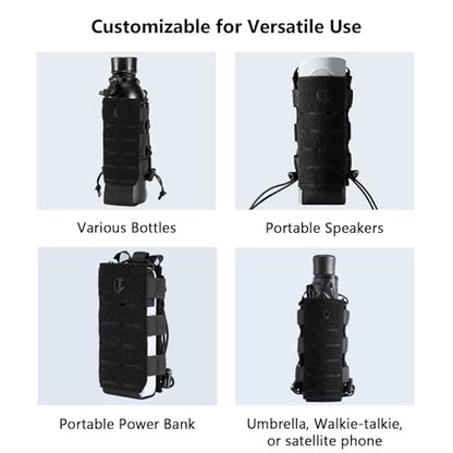 Tactical MOLLE Pouch Water Bottle Holder with Shoulder Strap Modular Bag for Outdoor Hiking Camping Hunting Fishing Airsoft - color: Black