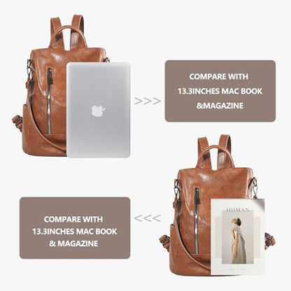 Women Backpack Purse PU Leather Anti-theft Casual Shoulder Bag Fashion Ladies Satchel Bags - color: Brown, size: Medium