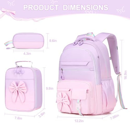 DIGOBAY Backpack for Girls, 3PCS Girls Backpack for School with Lunch Bag Pencil Case, Cute Kids Teens Bookbag for Kindergarten Elementary Preschool Middle School - color: Gradient Purple-pink