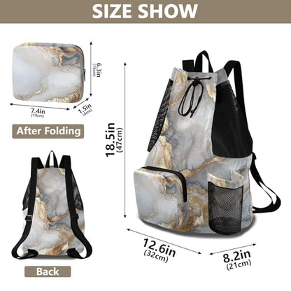 Drawstring Backpacks Camp Bag With Inside Pockets String Swim Bag Dry Wet Separation Marble White Neutral - color: Color 17