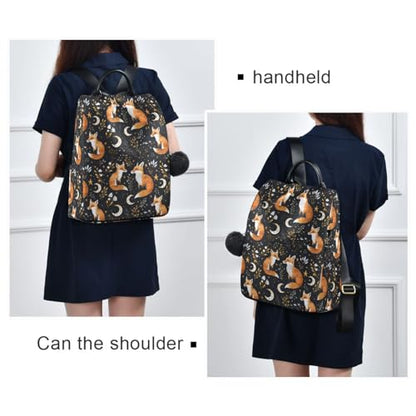 MNSRUU Women Backpack Purse Fox Plants Stars Moons Backpack for Women Anti-theft Shoulder Bag Carry On Backpack Lightweight Rucksack Fashion Travel Ladies Bags - color: Fox I9003