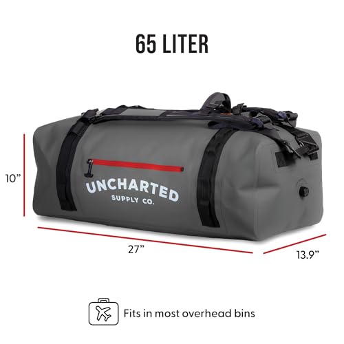 Uncharted Supply Co. The Vault Waterproof Duffel Bag - Airtight bag with Backpack Straps, Carry-On Size, Perfect for travel, boating, camping, recreation. (Gunmetal, 65L) - color: Gunmetal, size: 65L