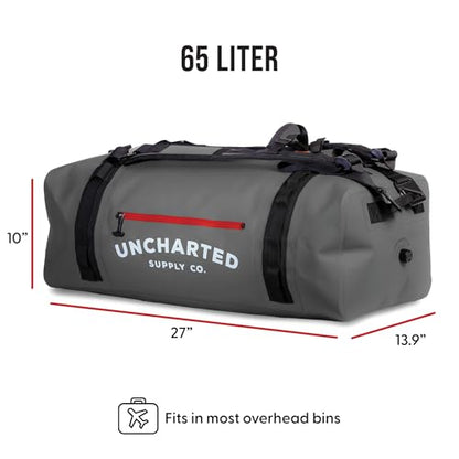 Uncharted Supply Co. The Vault Waterproof Duffel Bag - Airtight bag with Backpack Straps, Carry-On Size, Perfect for travel, boating, camping, recreation. (Gunmetal, 65L) - color: Gunmetal, size: 65L