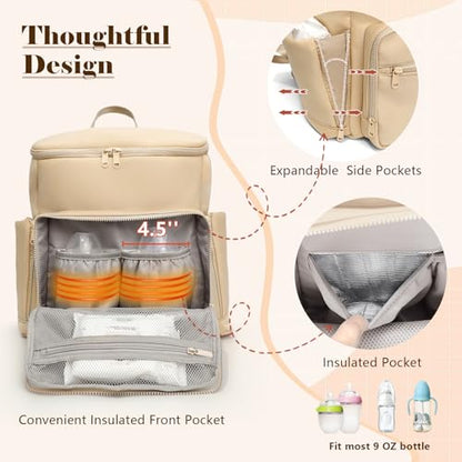 Diaper Bag Backpack, Neoprene Bag Backpack, Large Diaper Backpack with 16 Diaper Bag Organizers, 4 Insulated Pockets, Lighweight Travel Baby Bag with Changing Pad for Mom & Dad, Apricot - color: Apricot
