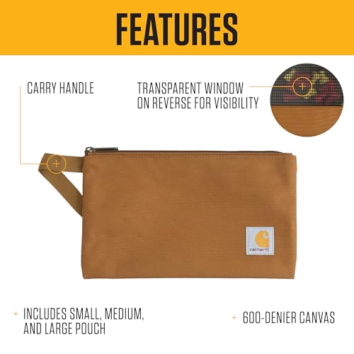 Carhartt Utility Zipper Pouch Set, Durable Water Repellent Organizers Sold in Sets of Three, Carhartt Brown/Black/Greenstone - color: Carhartt Brown/Black/Greenstone