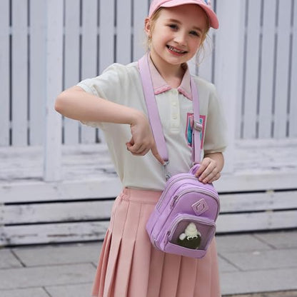 Large Capacity Kids Backpack Pencil Case Pen Bag with Clear Pocket, Cute Kawaii Pen Pouch Organizer with Adjustable Strap & Plush Doll Keychain for School Girls Boys (Purple) - color: Purple