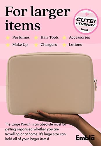 Embla Large Makeup Bag and Waterproof Nylon Travel Toiletry Bag, Large Capacity Cosmetic Zipper Pouch, Beige - color: Sand, size: Large