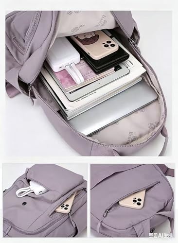 Casual Canvas Backpack, Multi-Pocket Design with Front Zipper Compartment (Grey purple) - color: Grey Purple