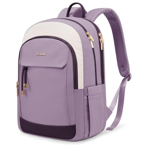 LOVEVOOK 15.6 Inch Laptop Backpack Women, Fashion Backpack with Laptop Compartment for Work College, Large Water Resistant Computer Bags Travel Backpack Purse, Beige purple - color: Beige Purple, size: 15.6 inches