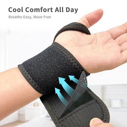 Bracoo Wrist Brace Compression Wrap – Adjustable Support Strap for Carpal Tunnel, Tendonitis, Arthritis, Pain Relief – Fitness & Weightlifting Wristband – Left or Right Hand – WS10 - color: Black