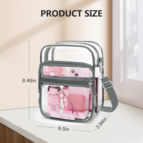 Blvornl Clear Crossbody Bag with Adjustable Shoulder Strap, Stadium Approved PVC Purse Bag, Messenger Bag - color: Grey, size: Small