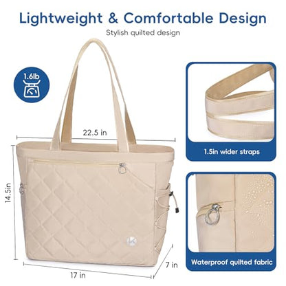 KAVIGOR Tennis Tote Bag with Shoe Compartment - Extra-Large Quilted Pickleball Bag Holds 2-4 Rackets, Water-Resistant & Lightweight for Men & Women - color: Khaki