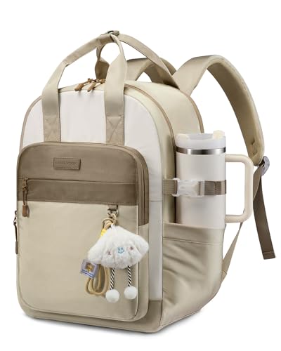LOVEVOOK School Backpacks for Teen Girls Fits 15.6" Laptop, Lightweight Middle High School Bookbag with Large Bottle Holder for Kids, 30L Cute College Backpacks for Students Back to Schools,Khaki - color: Beige-dark Khaki-light Apricot, size: 15.6 inch