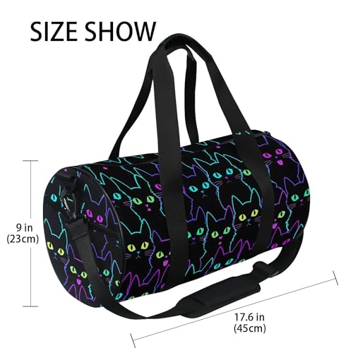 MNSRUU Sports Duffel Bags, Neon Cat Athletic Gym Bag Overnight Workout Travel Tote Luggage for Men Women Yoga - color: Cat TH0030