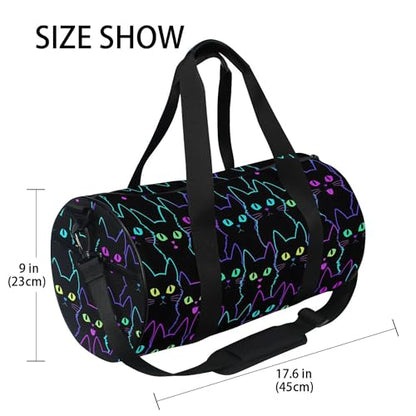 MNSRUU Sports Duffel Bags, Neon Cat Athletic Gym Bag Overnight Workout Travel Tote Luggage for Men Women Yoga - color: Cat TH0030
