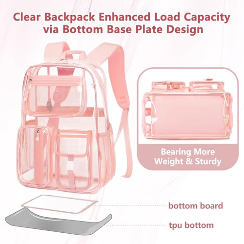 Cusangel Heavy Duty Clear Backpack,16.5 x12 x5inch TPU Large Capacity See Through Backpack for Sport Events,Travel (Pink 17.5in) - color: Pink 17.5in