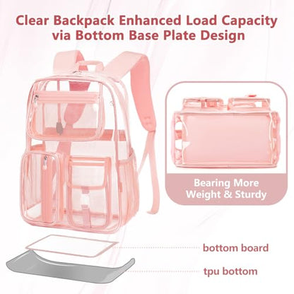 Cusangel Heavy Duty Clear Backpack,16.5 x12 x5inch TPU Large Capacity See Through Backpack for Sport Events,Travel (Pink 17.5in) - color: Pink 17.5in
