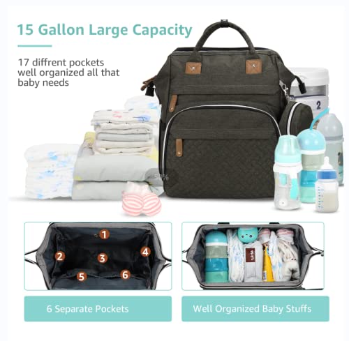 DERJUNSTAR Diaper Bag Backpack, Large Baby Bag with Changing Pad, Thick Padded Back & Straps, Laptop Compartment, Waterproof Travel Backpack with USB Port, Multi-Function for Mom & Dad, Army Green - color: Army Green