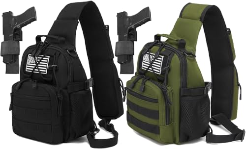 Small Tactical Holster Sling Backpack Accessories Shoulder Pouch Water Bottle & Radio Holder Crossbody Bag for Men - color: Black Green 2 Packs