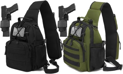 Small Tactical Holster Sling Backpack Accessories Shoulder Pouch Water Bottle & Radio Holder Crossbody Bag for Men - color: Black Green 2 Packs