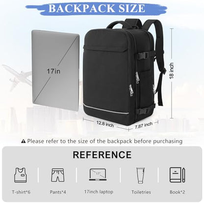 Sinaliy Personal Item Backpack, 40L Large Travel Backpack for Women Men, Waterproof Carry on Backpack for College, Business, Work - color: Black