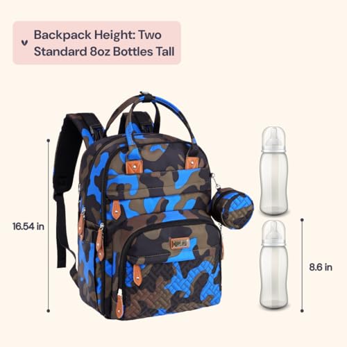 BabbleRoo Diaper Bag Backpack - Baby Essentials Travel Tote - Multi Function Water Resistant Diaper Bag, Travel Essentials Baby Bag with Changing Pad, Stroller Straps & Pacifier Case - Blue Camo - color: Camo Blue, size: Large