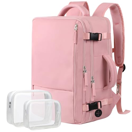 Hanples Carry on Travel Backpack for Women, Large 35L Personal Item Luggage Backpack,17 inch Laptop Backpack TSA Flight Approved, Travel Essentials Casual Daypack with 2 Toiletry Bags (Pink) - color: Pink, size: Large