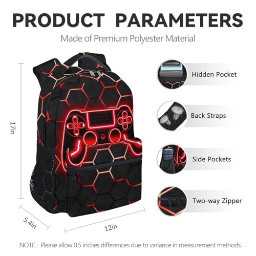 Backpack for Kids - Gamer Backpacks for Boys Ages 10-12, 17 Inch Large Capacity Toddler Book Bag for Elementary Primary School - color: Red