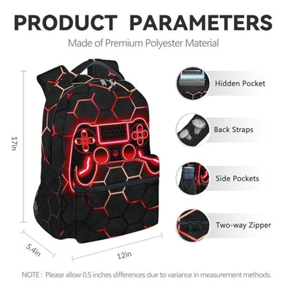 Backpack for Kids - Gamer Backpacks for Boys Ages 10-12, 17 Inch Large Capacity Toddler Book Bag for Elementary Primary School - color: Red