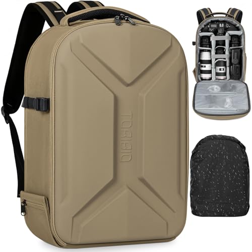 Camera Backpack, Hardshell DSLR Photography Camera Bag with Rain Cover, Waterproof Hard Shell Camera Case with Tripod Holder & 15.6" Laptop Compartment Compatible with Canon/Nikon/Sony/DJI Mavic Drone - color: Khaki