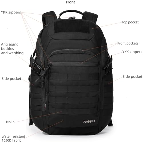 AMHEH 32L 1050D Urban Tactical Laptop Backpack, 17 Inch Computer, Black | Suspended Tech Compartment, MOLLE Daypack, Everyday Carry, Commuting, Airplane Travel Approved, Get Home Bag - color: Black