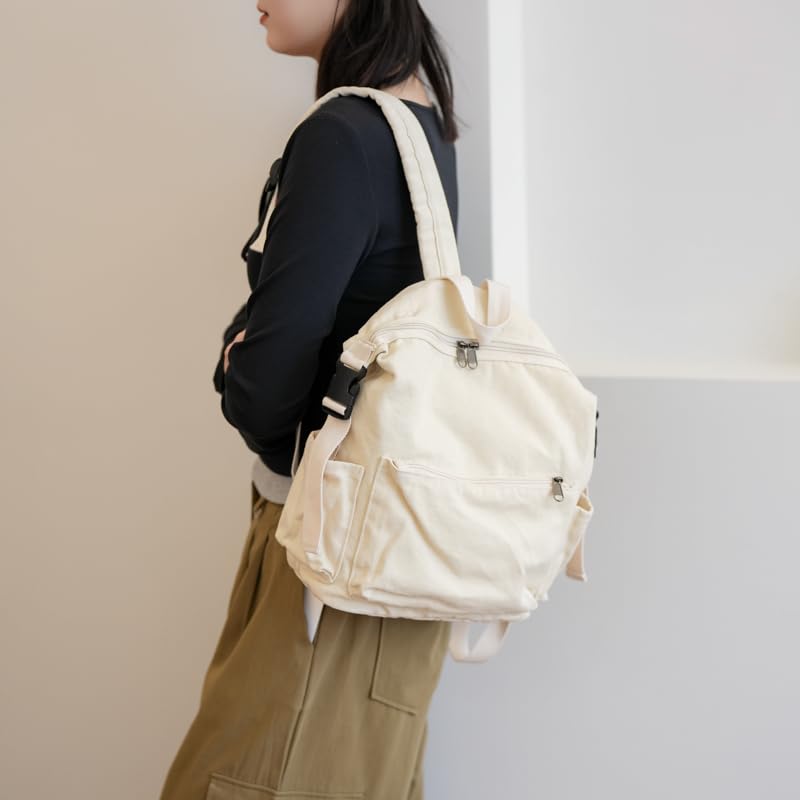 MaxxCloud Canvas Backpack-Adjustable Shoulder Straps,Unisex Mini Laptop Backpack for Work&Travel,Casual Daypack (White) - color: White