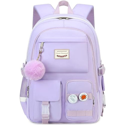 Classic Diamond School Backpack for Girls Laptop Backpack Cute Bookbag Kawaii College Backpack School Backpacks for Teens Girls Student (Purple) - color: Purple