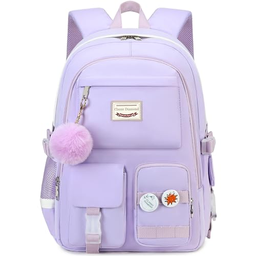 Classic Diamond School Backpack for Girls Laptop Backpack Cute Bookbag Kawaii College Backpack School Backpacks for Teens Girls Student (Purple) - color: Purple