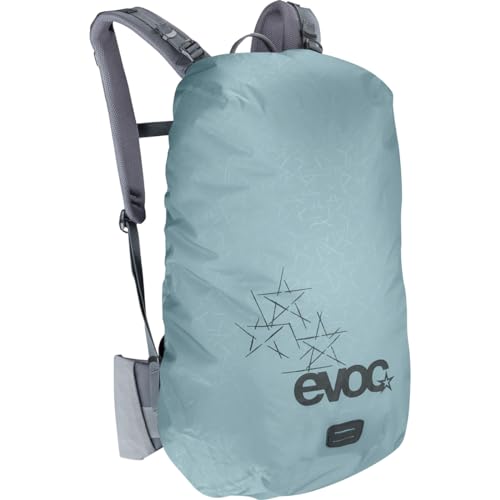 EVOC RAINCOVER Sleeve Backpack Rain Cover for Outdoor Adventures, Waterproof Backpack Protective Cover (Flexible Size Adjustment with Drawstring, Reflective Print, Medium, Large) - color: Steel / Grey