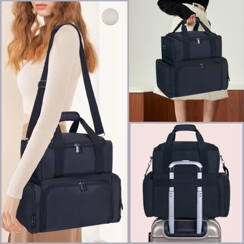 Large Cosmetic Bag with 4 Removable Case and 2 Removable Dividers Double Layer Travel Storage Organizer, Makeup Brushes Storage Section Black - color: Black 22